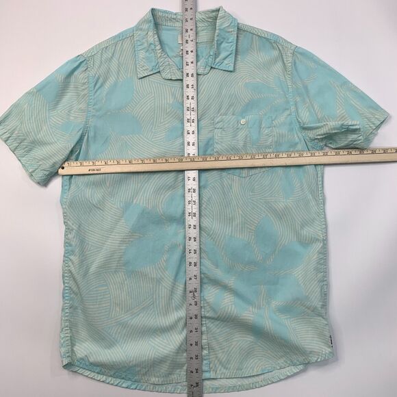 Quiksilver Shirt Mens M Medium Lake Blue Carved Paddle Woven Cotton Button Up - Picture 6 of 9
